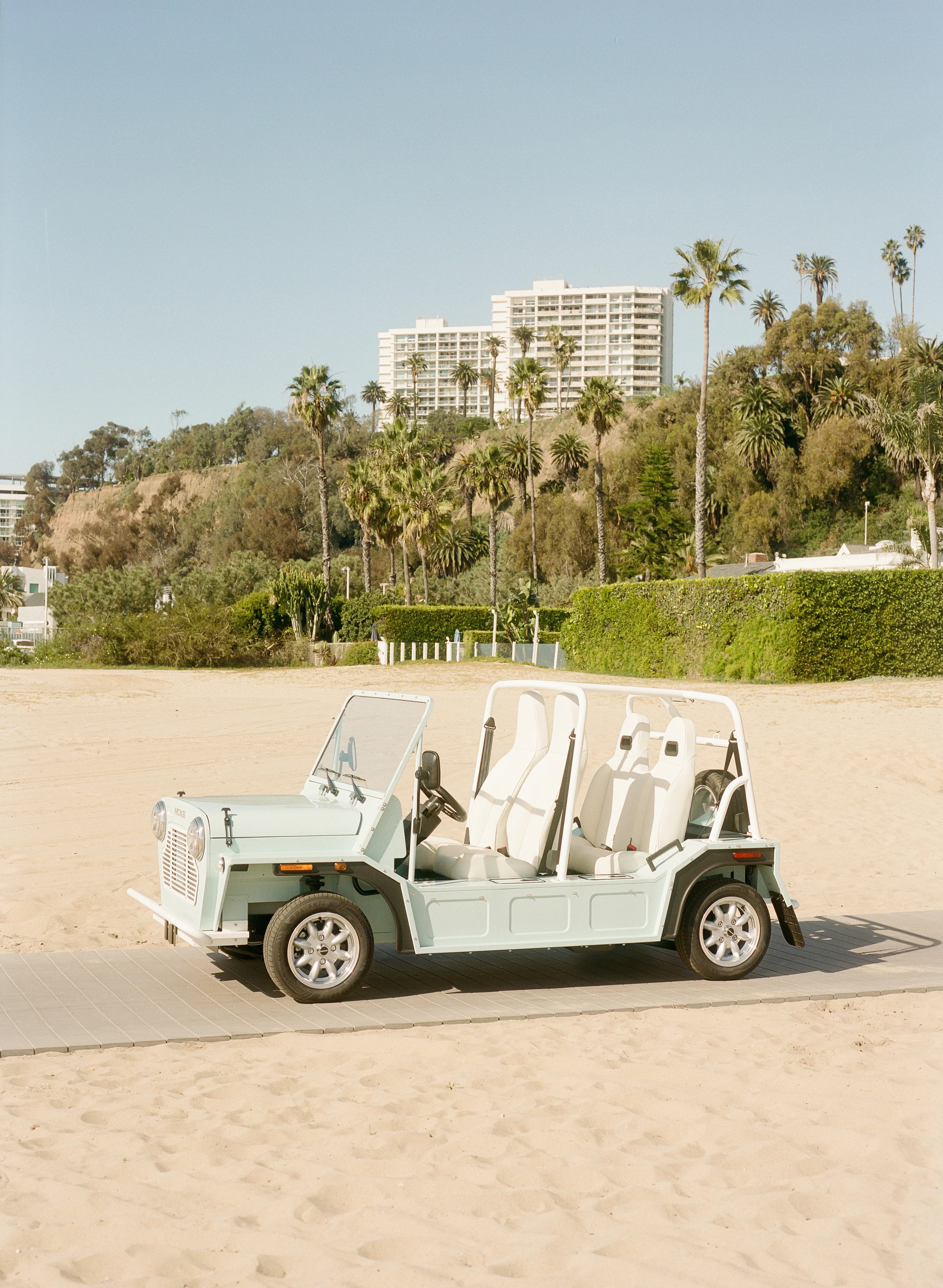 Moke interior detail with tropical backdrop
